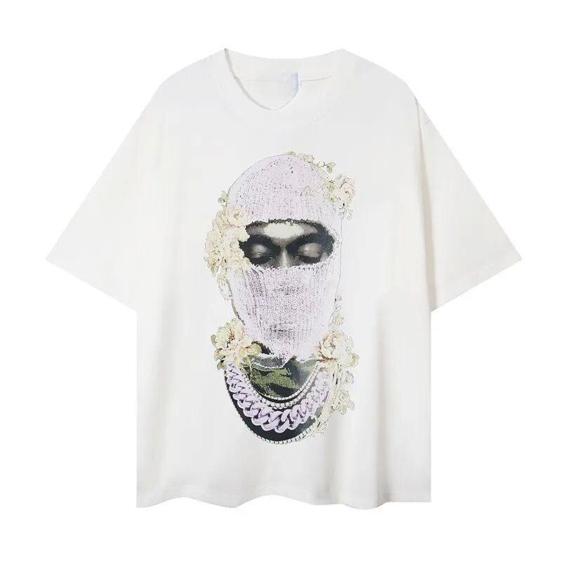 Short Sleeve Cotton Loose Comfortable Short Sleeve Top Masked Men's Print 2025 Men's T-shirt Women's T-shirt Letter Casual
