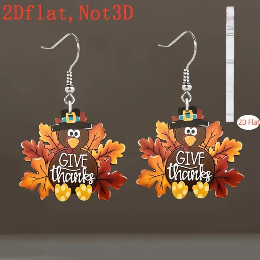 Cross-border new turkey earrings flat acrylic Thanksgiving party autumn maple leaf cartoon animal turkey earrings