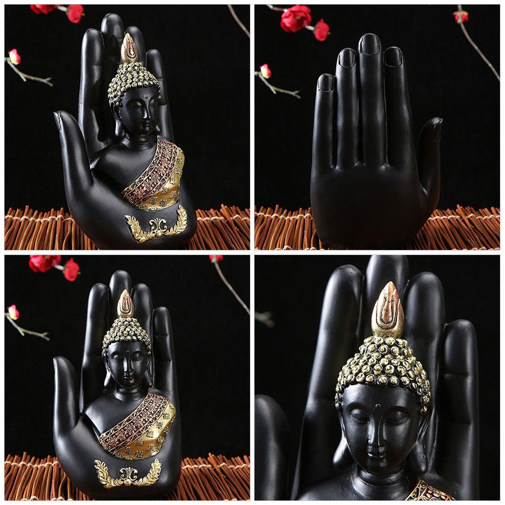 Resin Palm Buddha Statue Hand-Sized Meditating Buddha Sculpture for Home Garden Living Room Decor Peace Harmony