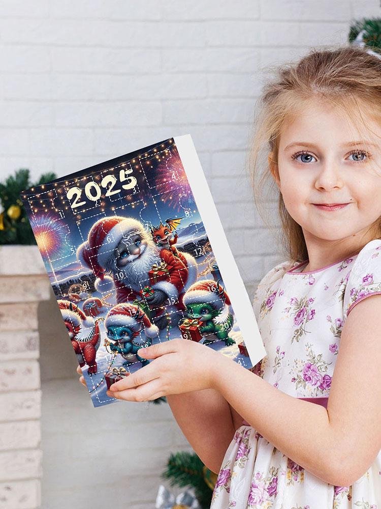 24-Tage Weihnachtsbaumschmuck mit Weihnachtsmannmützen Niedlicher Drache Countdown-Kalender Mini Weihnachtsbaum Drachenanhänger für Heimdekoration