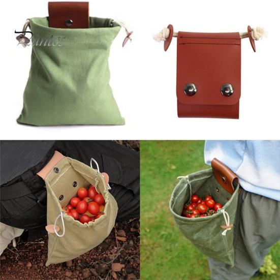 Hands Free Picking Sack Collapsible Foraging Bag with Belt, Canvas And PU Leather Waist Outdoor Farm Gear Pouch, Adjustable for Fruits Vegetables