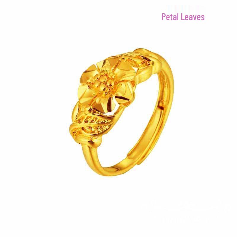 Adjustable Gold-Plated Vietnamese Sand Flower Ring for Women
