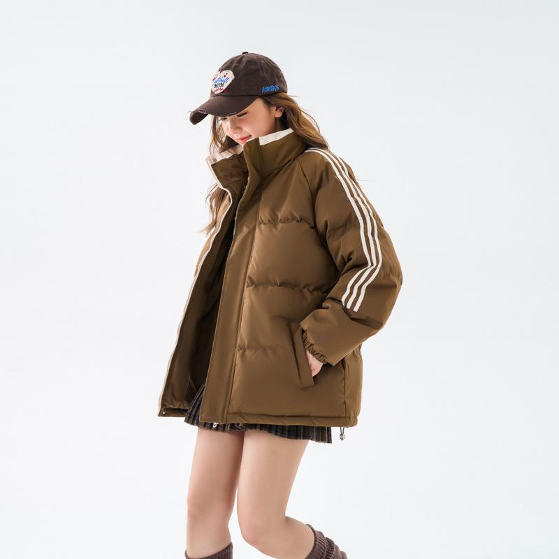 Cotton-padded Clothes Are the Same for Men and Women. Winter Stand-up Collar Loose Cotton-padded Clothes, Thickened Striped Bread Clothes