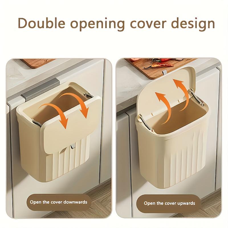 1pc Large Capacity Wall-Mounted Trash Can - Easy-Install, Space-Saving Design for Kitchen & Bathroom -Plastic, Open-Top Waste Bin with Back Hook