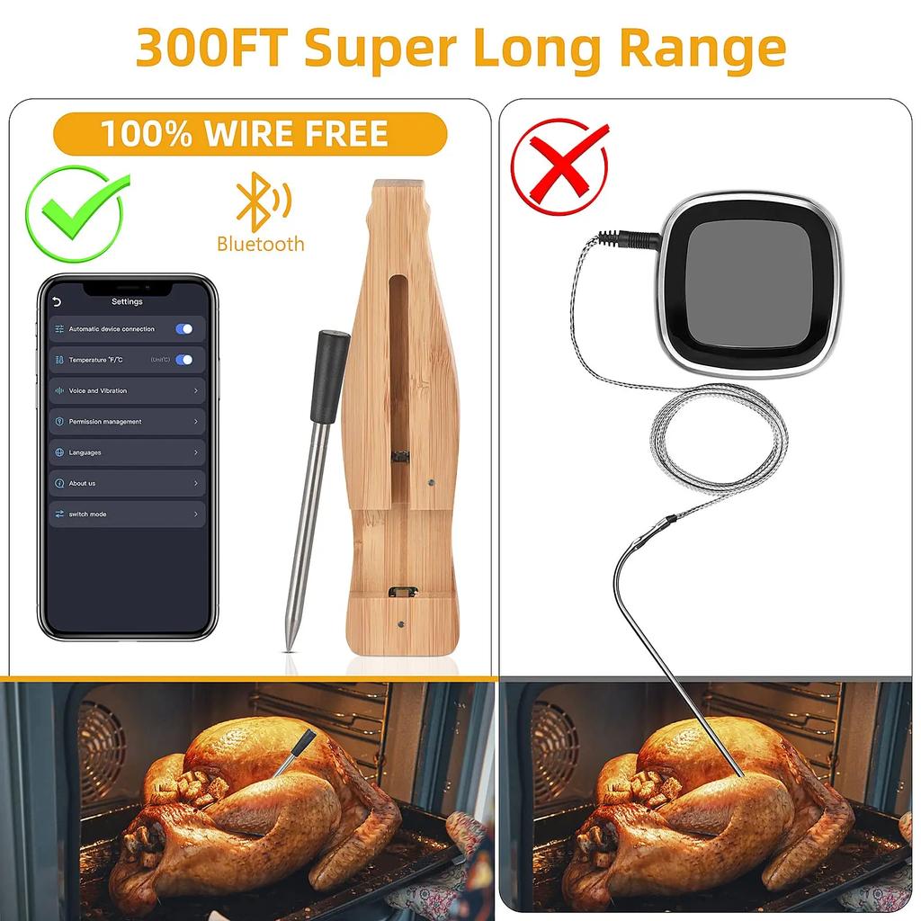 Digital Newest 350ft Wireless Meat Food Thermometer,Smart APP Control Bluetooth Kitchen Thermometer for Cooking,Oven,Grill,BBQ