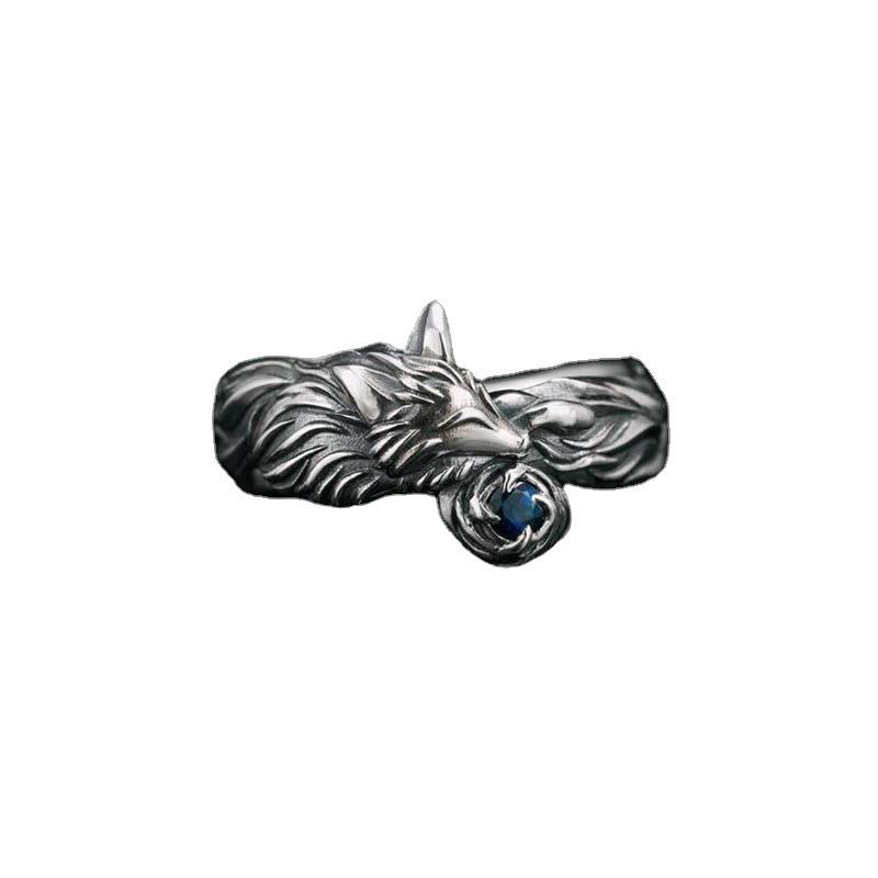 XIYANIKE Vintage Blue Crystal Fox Animal Adjustable Rings For Men Women Punk Fashion New Year Jewelry Gift Party Anillos Mujer