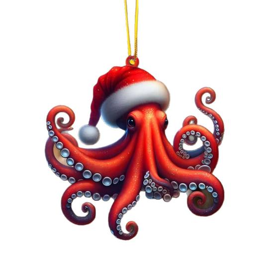 2D Acrylic Christmas Ornament Cute Flat Polar Bear/Octopus/Parrot Animal Car Rear View Mirror Charm Auto Interior Accessories for Window Wall