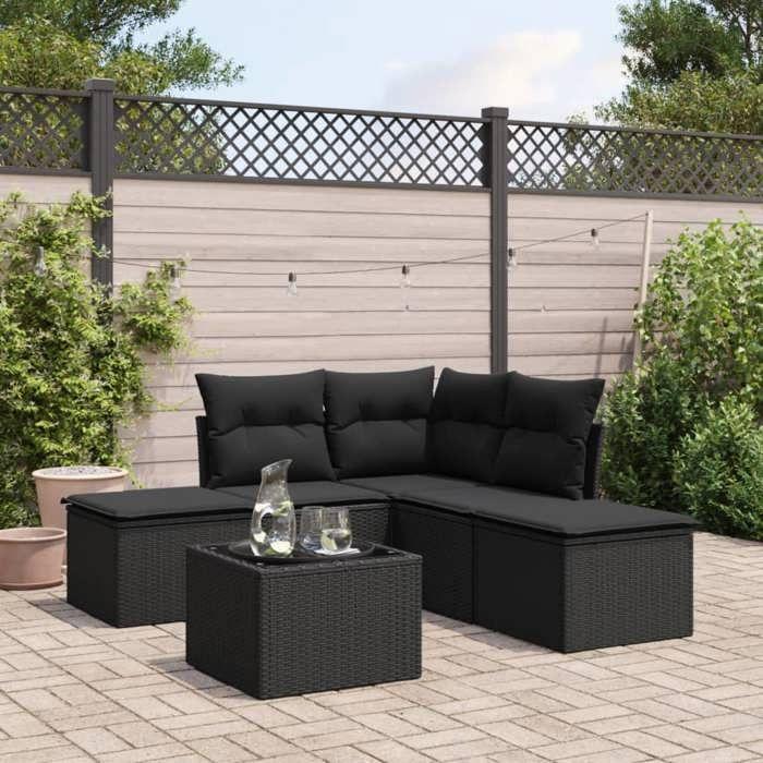 VidaXL Salon de jardin 6 pcs avec coussins noir résine tressée 3217725
