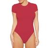 Women's Crew Neck Short Sleeve Bodysuit Slim Fit Sexy Solid Color Milk Silk Stretchy Basic Top