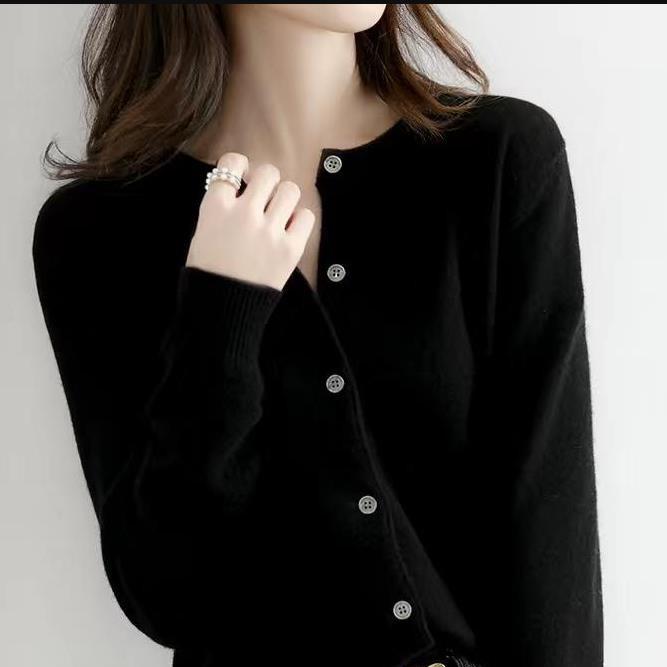 Podzimní Dámské Svetry Top s Dlouhým Rukávem Kardigany Svetr Kulatý Výstřih Pletené Kašmírové Kardigany Jednobarevné Jednořadé Dámské Svetry