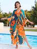 Vacation dress, long robe, loose positioned print beach cover-up, bikini dress