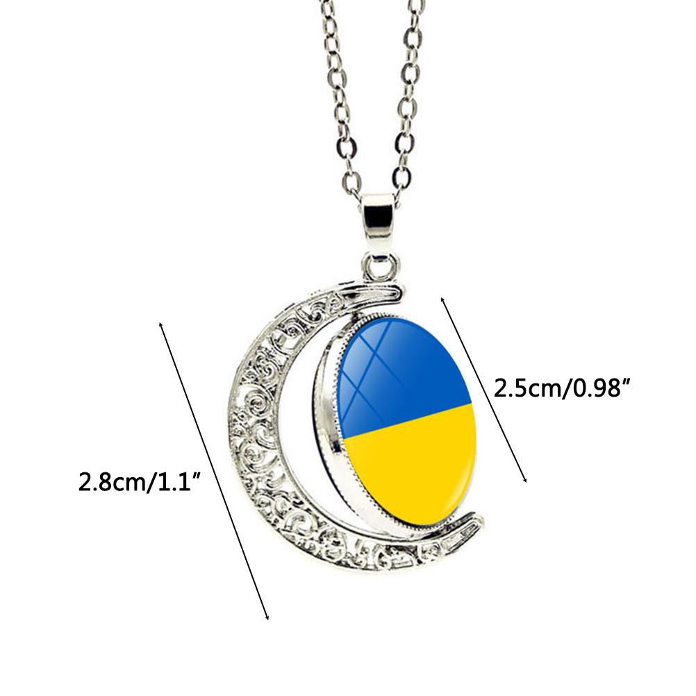 Ukraine Flag Necklace Ukraine National Flag Crescent Moon Galactic Universe Glass Cabochon Pendant Necklace