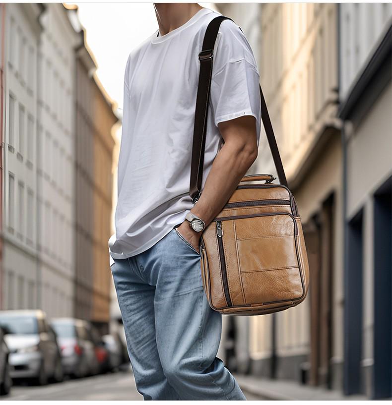 Herren Echtleder Vertikale Umhängetasche - Multifunktionale High-End Schultertasche für den lässigen Pendelverkehr