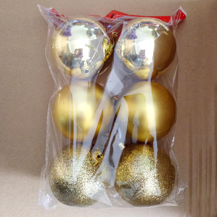 Weihnachtsbaum Ornamente: 6 galvanisierte Dekorationskugeln (7cm, 5cm) in Gold, Silber, Rot und Blau.