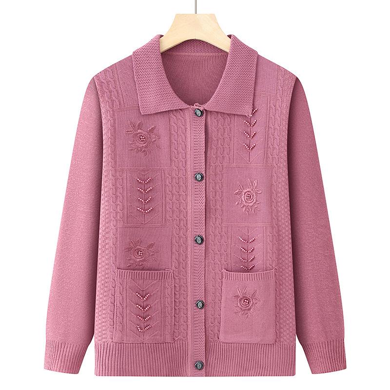 Grandma's Loose Knit Cardigan - Spring/Fall Wear for Middle-aged and Elderly Women