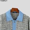 INCERUN Oversized Men Lapel Long Sleeve Plaid Patchwork Texture Casual Coats
