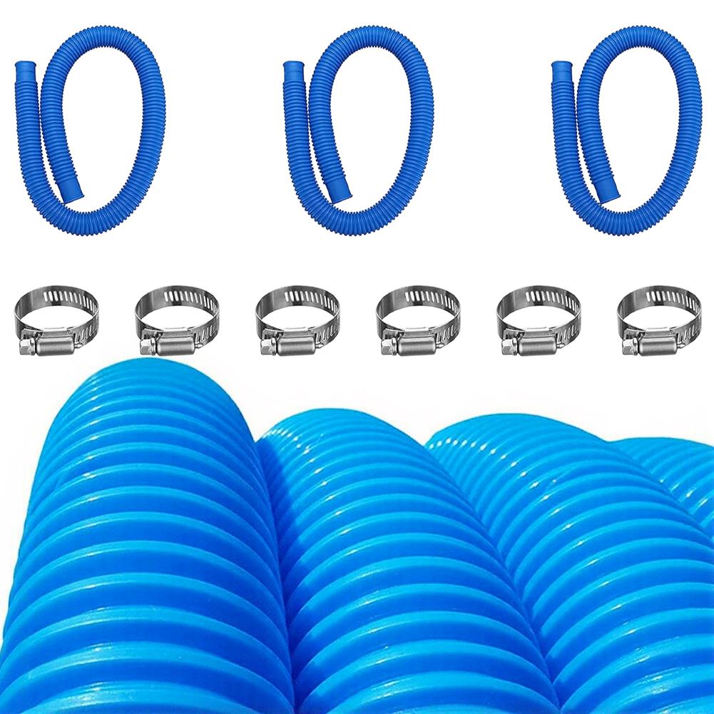 2 Pack Blue PVC Pool Hoses 1.5m Length 31mm Inner Diameter 33mm Outer Diameter for Above Ground Pool Filtration Needs