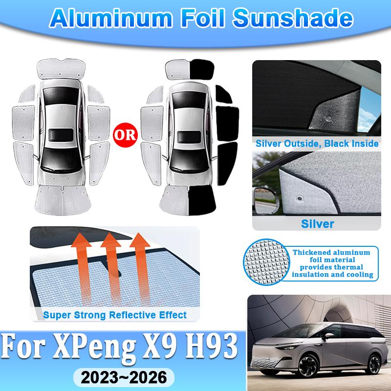 Car Sun Visors For XPeng X9 Accessories 2026 H93 2023-2026 Aluminum Foil Full Coverage Sunshades Anti UV Windshield Window Cover
