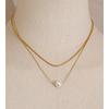 Yhpup Stainless Steel Double-Layer Simulated Pearls Pendant Necklace Korean Style Chic Daily Charming Jewelry Accessories Gift