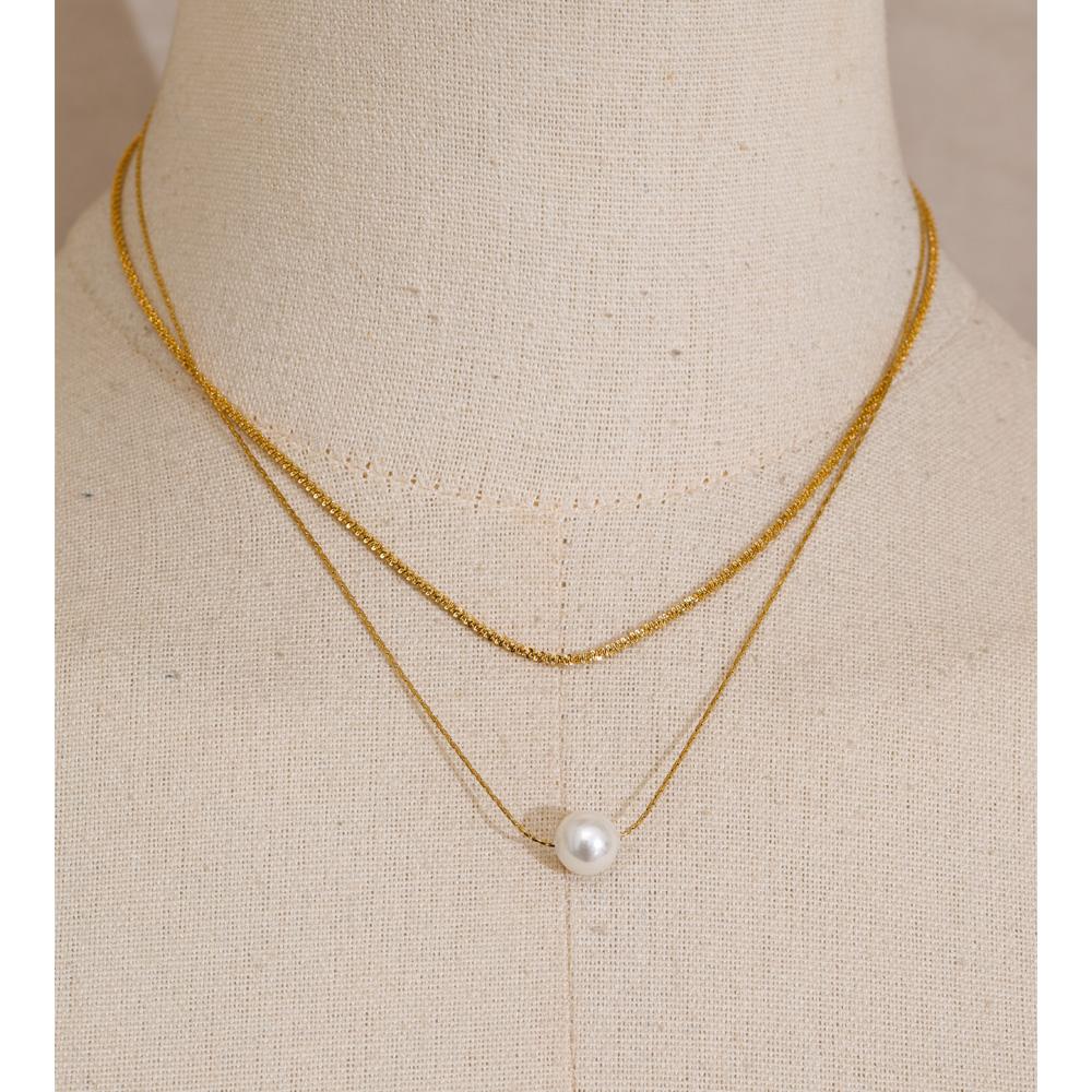 Yhpup Stainless Steel Double-Layer Simulated Pearls Pendant Necklace Korean Style Chic Daily Charming Jewelry Accessories Gift