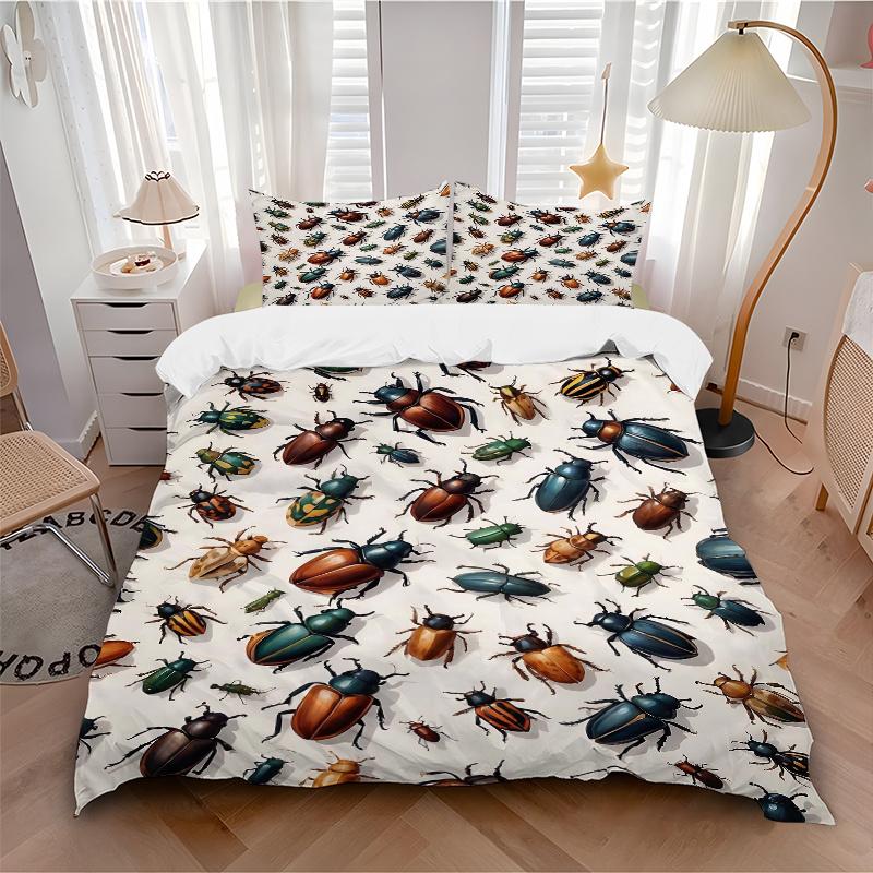 3pcs Collection of Colorful Beetles Quilt Cover Set (1 Quilt Cover + 2 Pillowcases Without Pillow Core)