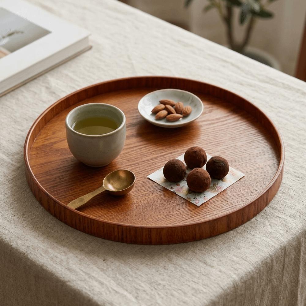 Wood Snack Tray Round Serving Tray Durable Dessert Tray  Tea Serving