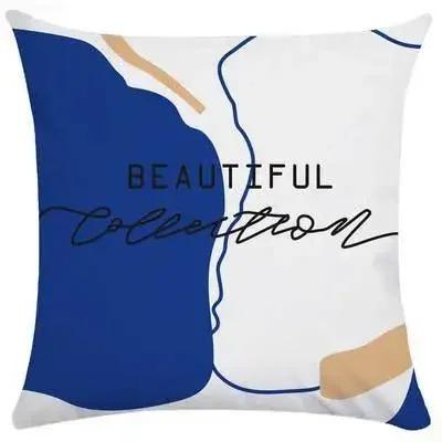 Abstract Face Line Art Cushion Cover Blue White Geometric Peach Skin Throw Pillow Case For Living Room Sofa Home Decor 40X40Cm