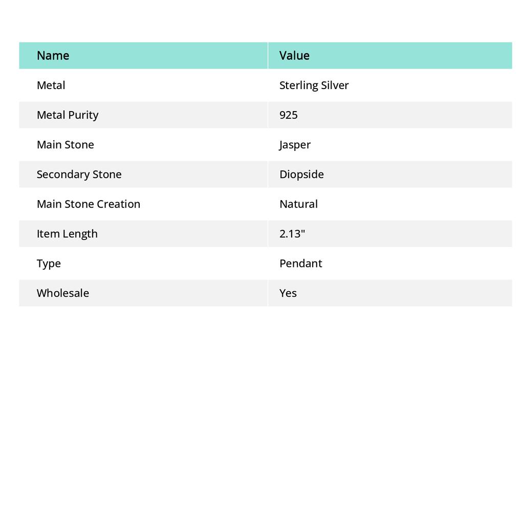 Kambaba Jasper, Diopside 925 Sterling Silver Jewelry Pendant 2.13" R0j95