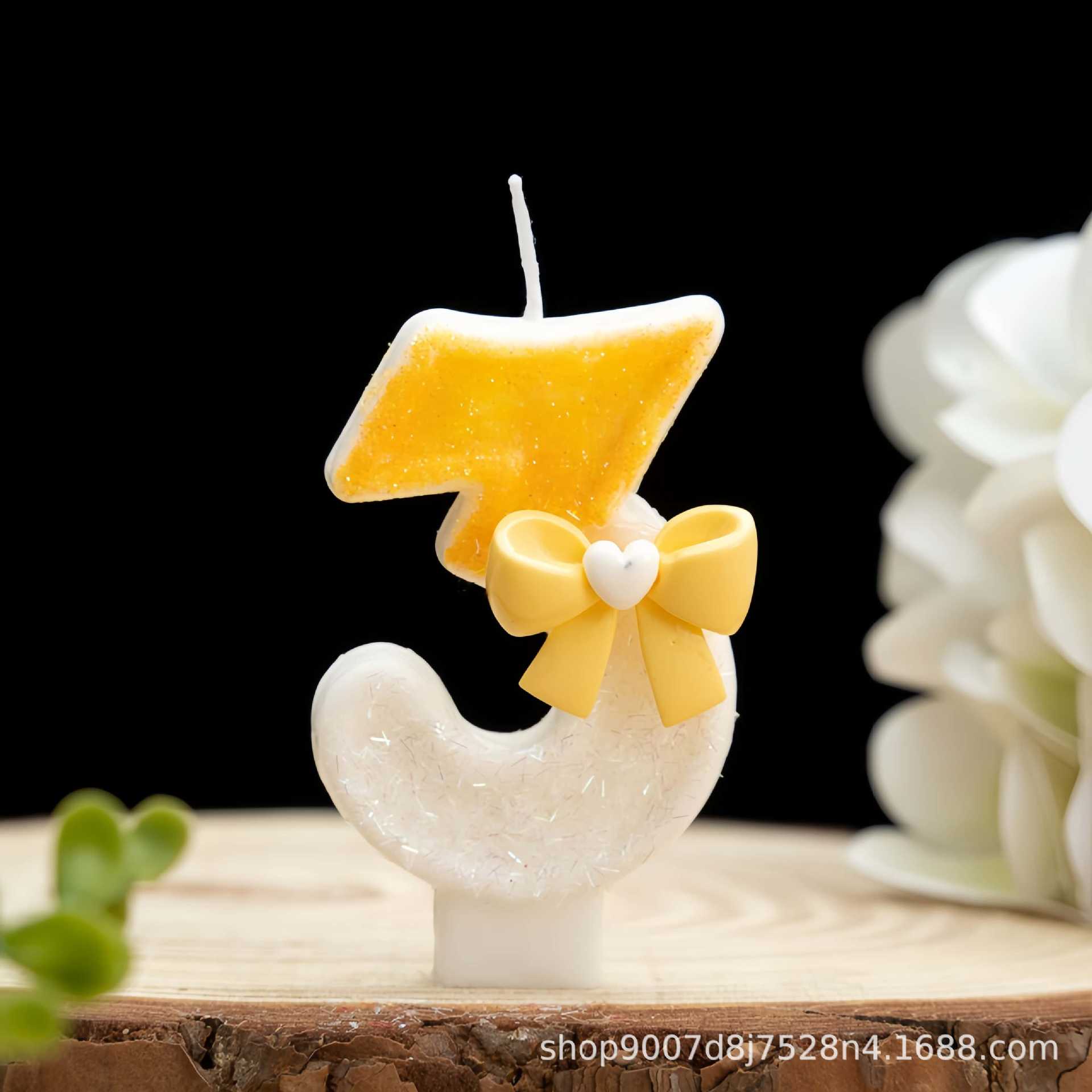 

New yellow bow birthday cake plug-in DIY digital candle