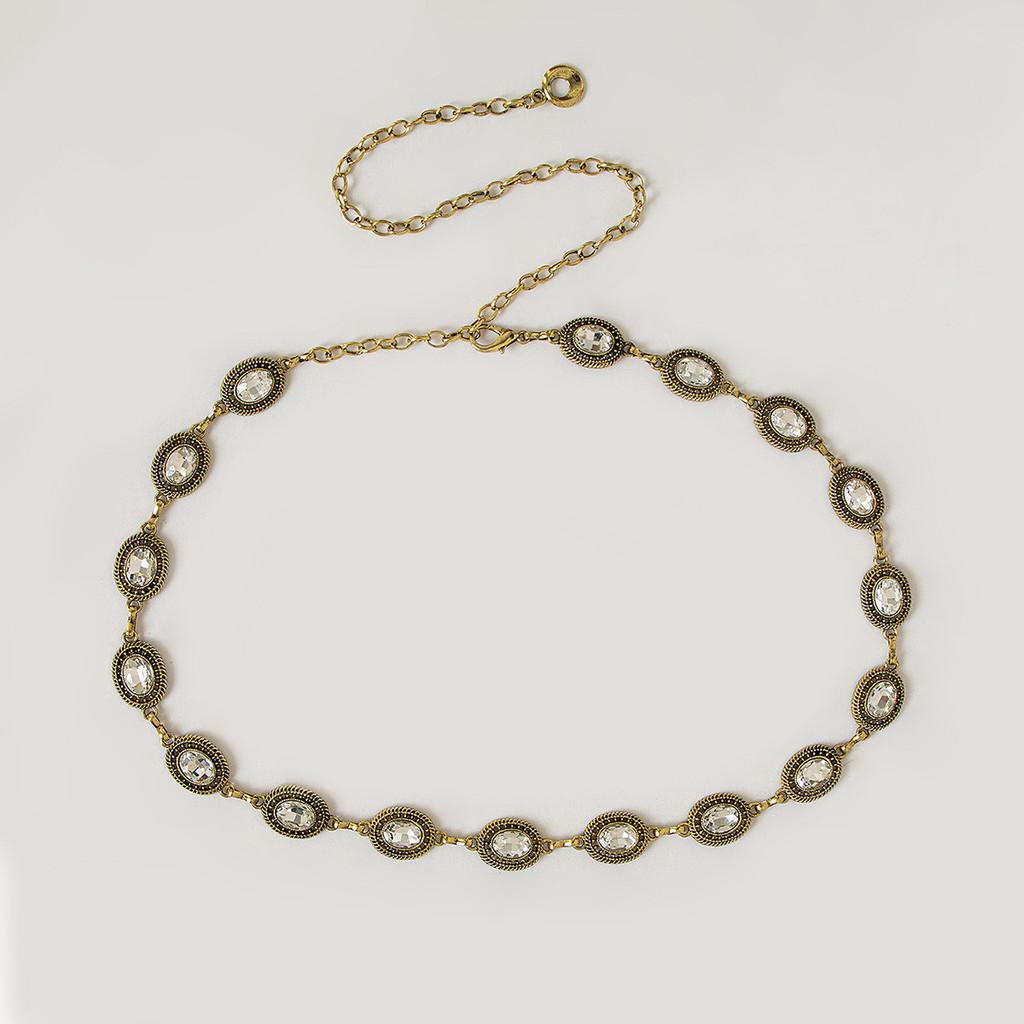 Metal Hollow Vintage Woman Waist Chain With Crystal Buckle For Summer Accessory Fashion
