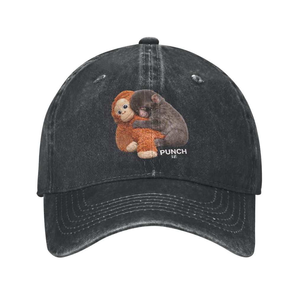 Vintage Punch the Monkey Cute Baseball Cap Unisex Distressed Denim Snapback Cap Outdoor Workouts Unstructured Soft Hats Cap