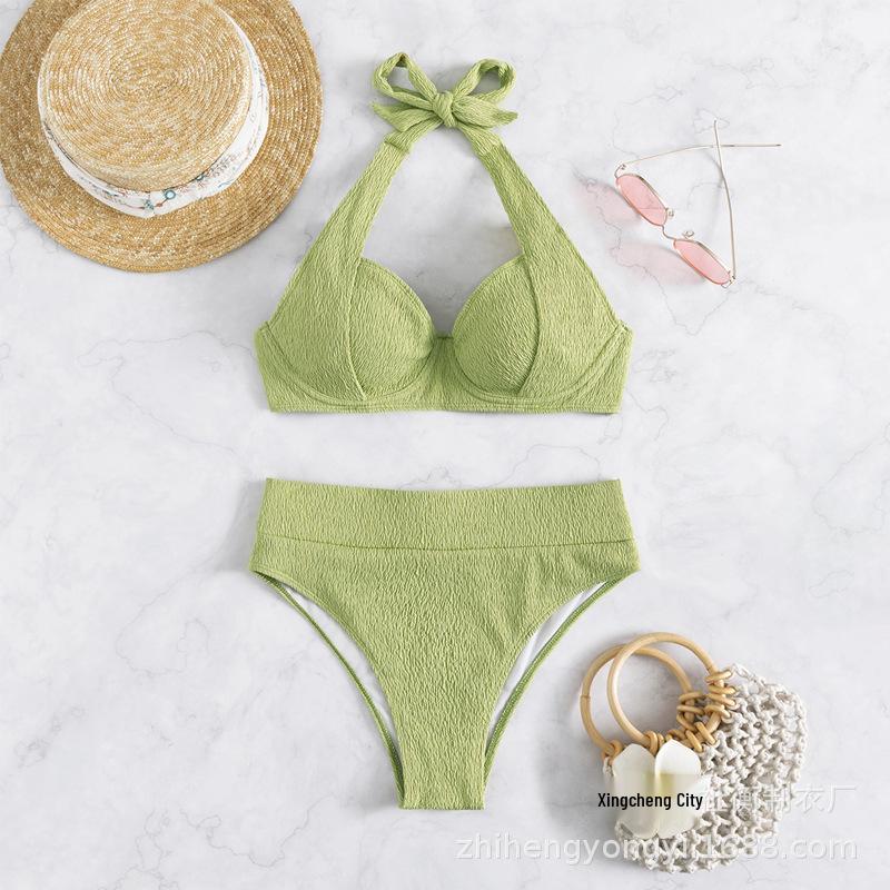 

Zhiheng 25622 European and American High-Waist Halter Bikini Swimwear M армия зеленый