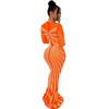 European & American Fashion Women's Solid Color Mesh See-Through Hot Drilling Long Sleeve Dress