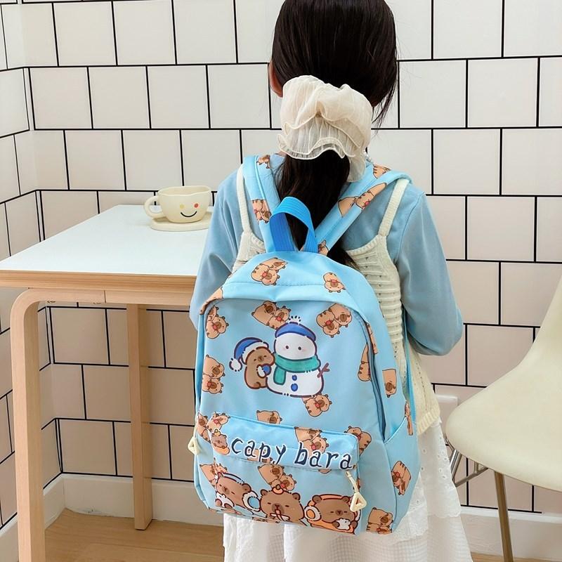 Capybara Letter Pattern Cartoon Kids Backpack With Breathable Material Nylon