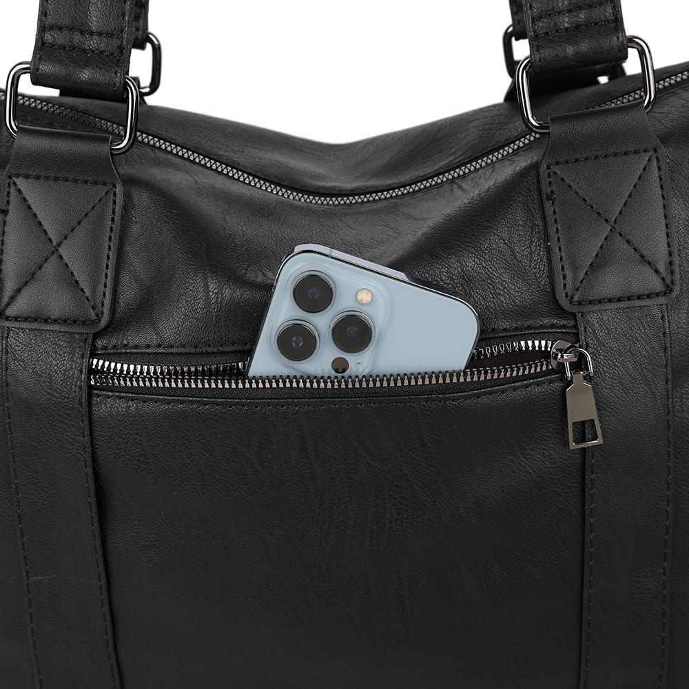 Kadınlar İçin Büyük Kapasiteli Siyah Omuz Çantaları Büyük Alışveriş Çantası Düz Renk Yumuşak Deri Çapraz Çanta Bayan Seyahat Tote Çantası