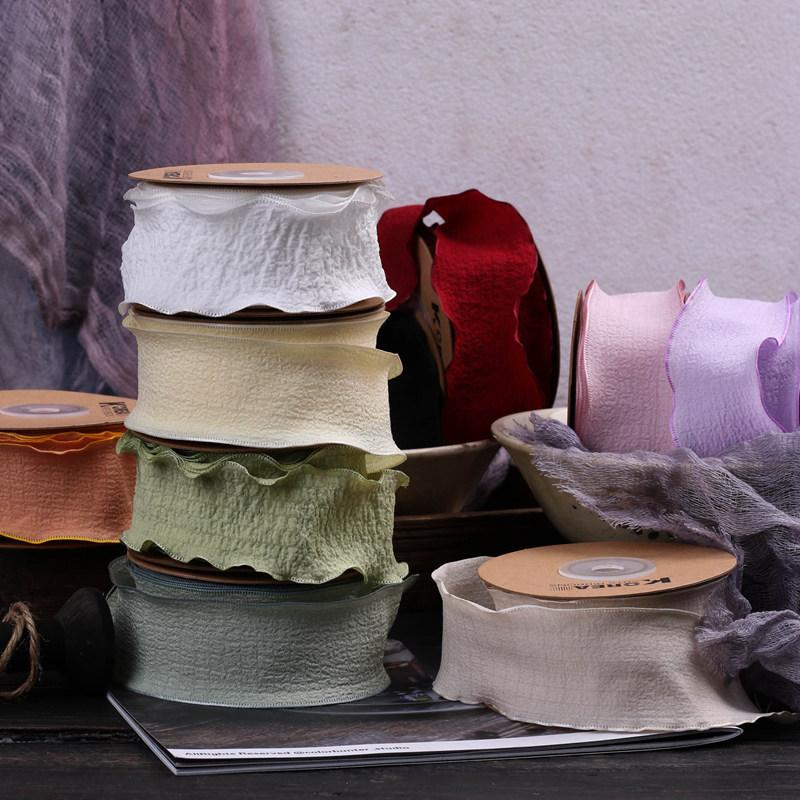 High Quality Korean Edition Solid Color Lace Pleated Ribbon Butterfly Clip Hairpin Raw Material Diy Gift Wrapping Ribbon