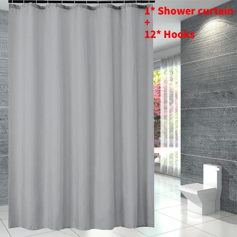 Waterproof Solid Color Polyester Shower Curtain Hooks Set For Decor Bathroom