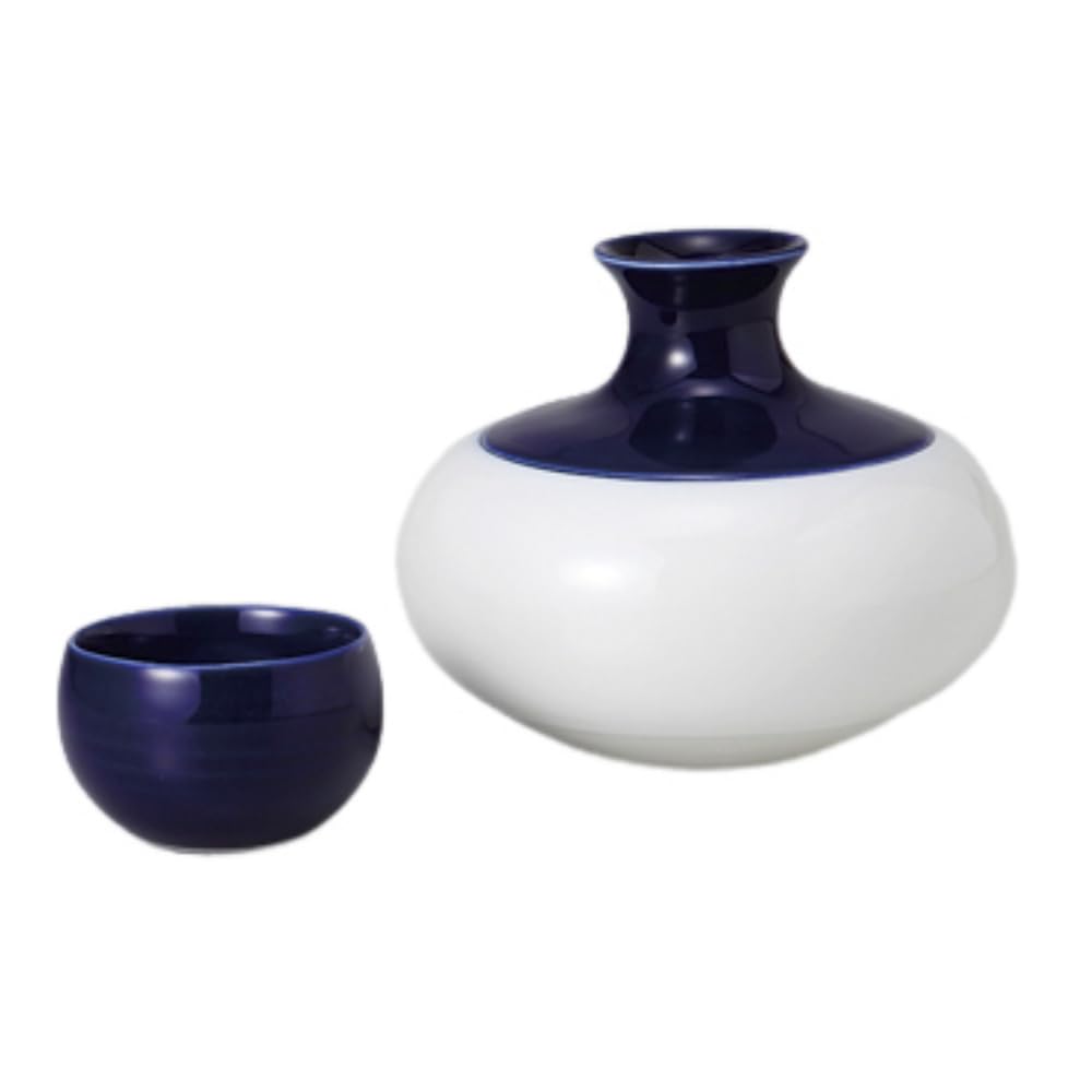 Sake Blue Glaze KOGAMO Tokkuri Sake Cup Set Mino Ware Perfect for Cold and Hot Made In Japan Ale-net Set, & (2 Pieces) - Ceramic, Sake,