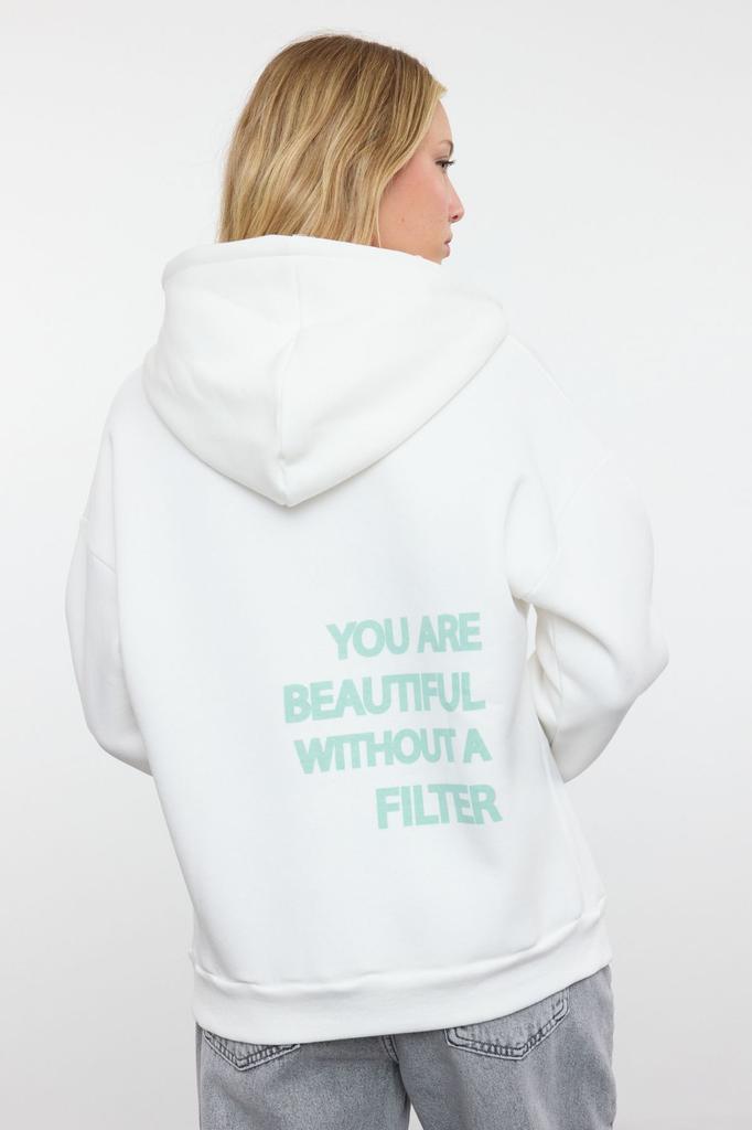 Women's Fashionable Stylish Sweatshirt Black Thick Inside Fleece Back Printed Oversize Wide Fit Knitted Sweatshirt