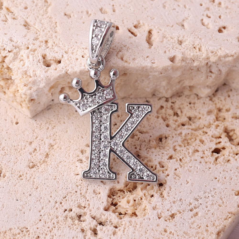 Gold-Plated Crown Rhinestone Letter Pendant Necklace