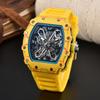Vibrant Wine Barrel Shape Quartz Watch with Carbon Fiber Hollow Design for Men