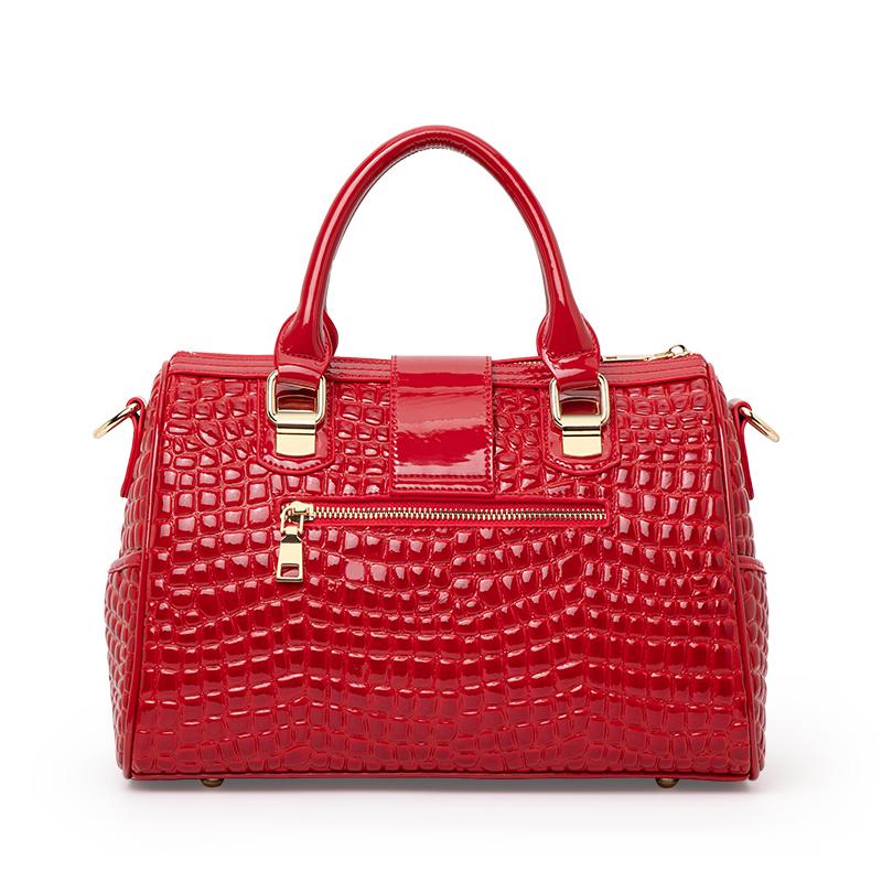 Aidrani Crocodile Pattern Genuine Leather Boston Bag for Women Luxury Cowhide Handbag