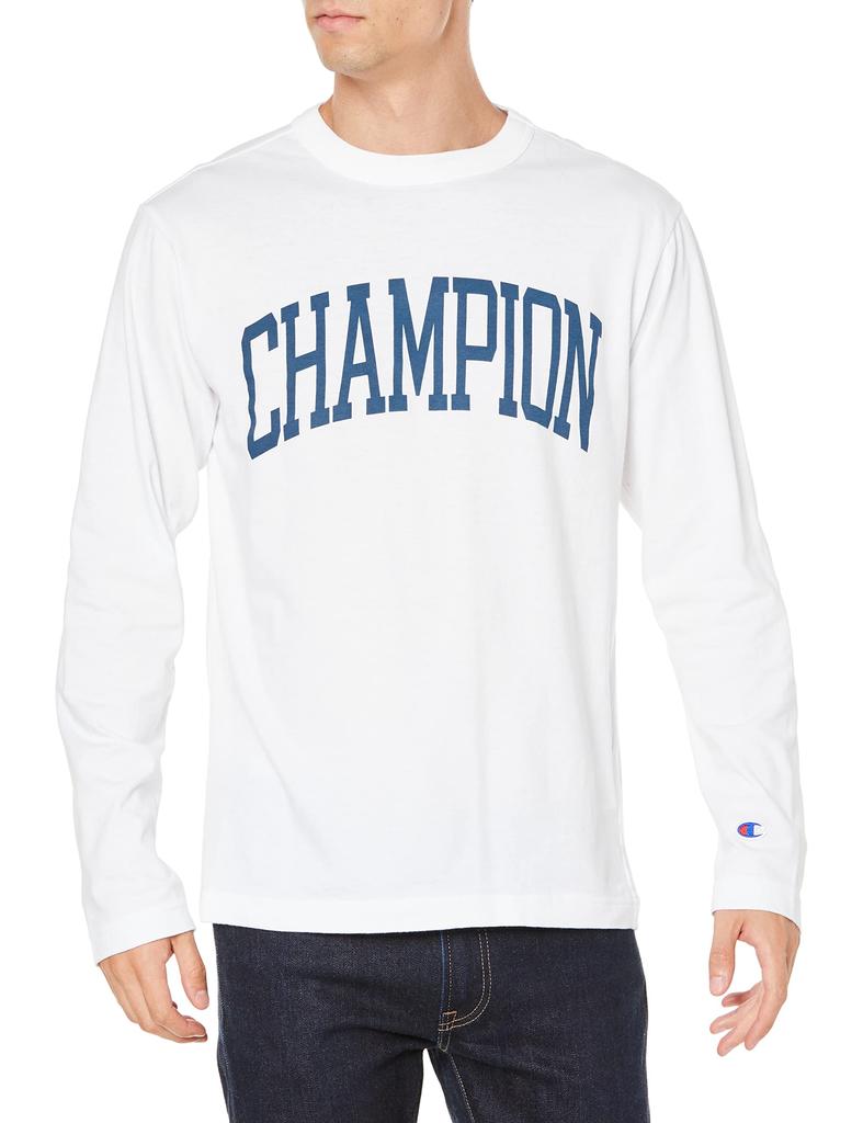 Champion Long Sleeve Crew Neck Graphic Logo Print Size M Men's T-Shirt, White, (C8-W421Z)