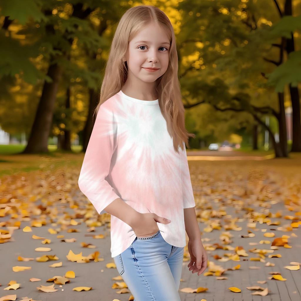 Children's 3/4 Sleeves Printed O-neck Top Everyday Casual T-shirt