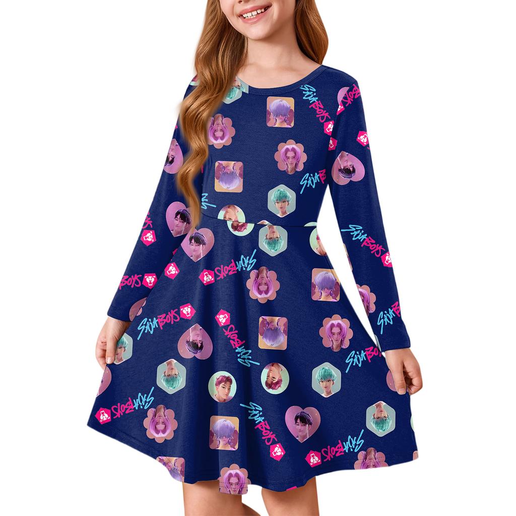 Girls' Princess Dress - Long Sleeve A-Line T-Shirt Dress