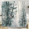 Elegant Bamboo Forest Waterproof Shower Curtain For Bathroom Decor, Featuring A Serene Design With A Bird Perched Among