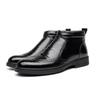 Autumn Pointed High Top Leather Shoes Men's Casual Short Boots with Zipper British Block Style High Rise Chelsea Boots