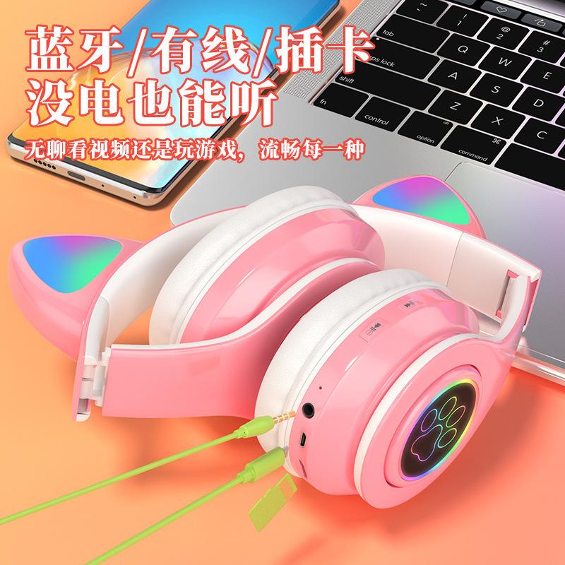 Cat Ear Bluetooth Headset Stereo Sound Luminous LED Wireless Head Mounted E-sports Low Latency