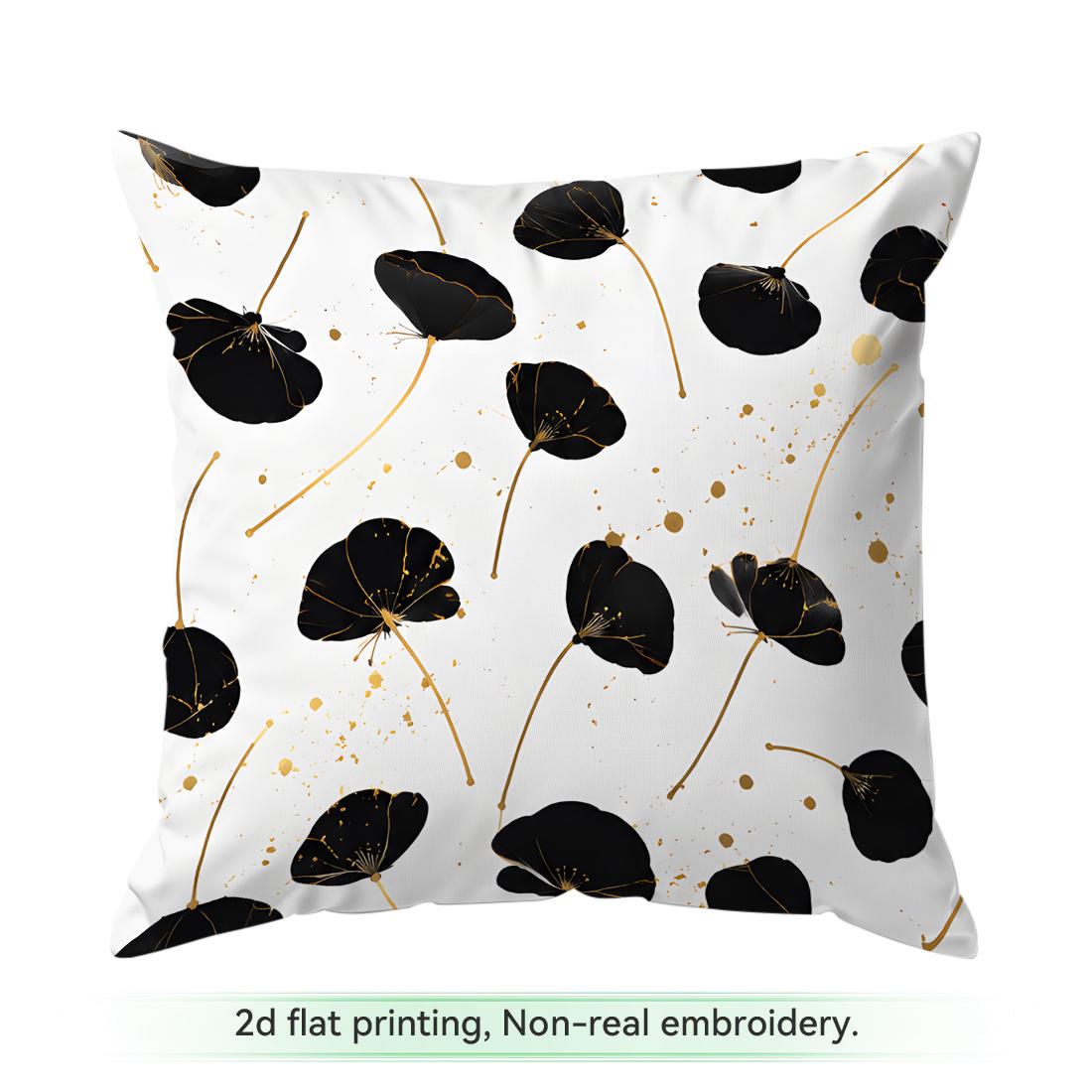 1 Zwart Goud Bloemen Bladeren Serie Kussens Kussensloop Polyester Kussenhoes Sierkussen Kussenhoes Huis Auto Bank Decor 45x45cm