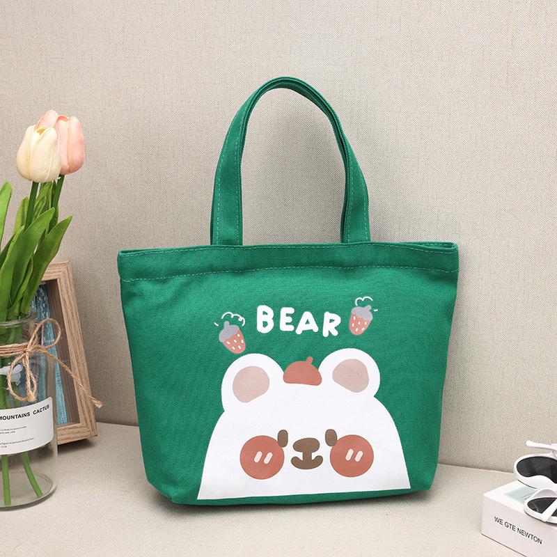 

Сумки-тоут с рисунком медведя на молнии, портативные холщовые сумки, сумка для ланч-бокса, мини-сумка для бенто для студентов, для пикника, для еды, дорожные сумки зелёный
